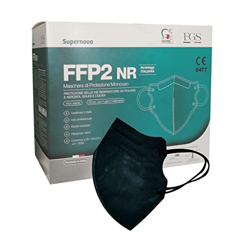 50 Masques FFP2, Certifiés Conformes CE à la Norme EN 149:2001 + A1:2009, Fabriqués en Italie, 5 Épaisseurs EFB≥99 %, Masque de Protection Respiratoire, Conditionnés Individuellement, Noir Cover