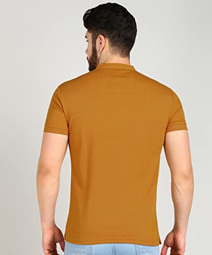 Image of Alan Jones Clothing Men's Cotton Regular Fit Mandarin Collar Solid Polo T-Shirt