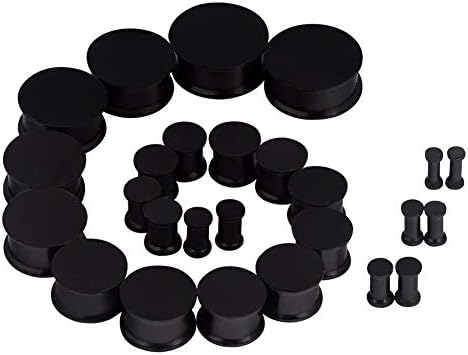 JOYTOYOU 26Pcs Black Silicone Ear Gauge Plugs Stretching Kit Double Flared Flesh Tunnels Saddle Expander Set 8g to 1"