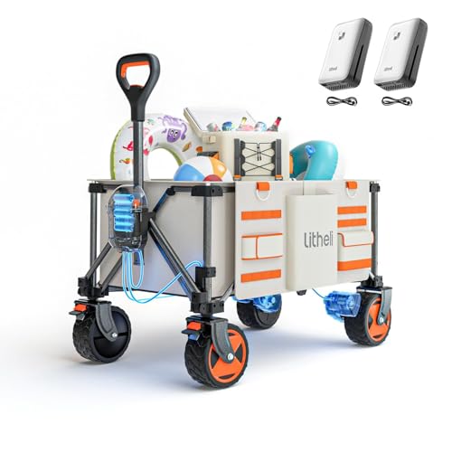 Litheli Electric Utility Wagon Cart 150L Capacity 450 lbs Load Foldable Heavy-Duty Design with All-Terrain Wheels Variable Speed Drive & Battery Power for Camping Beach Garden & Shopping