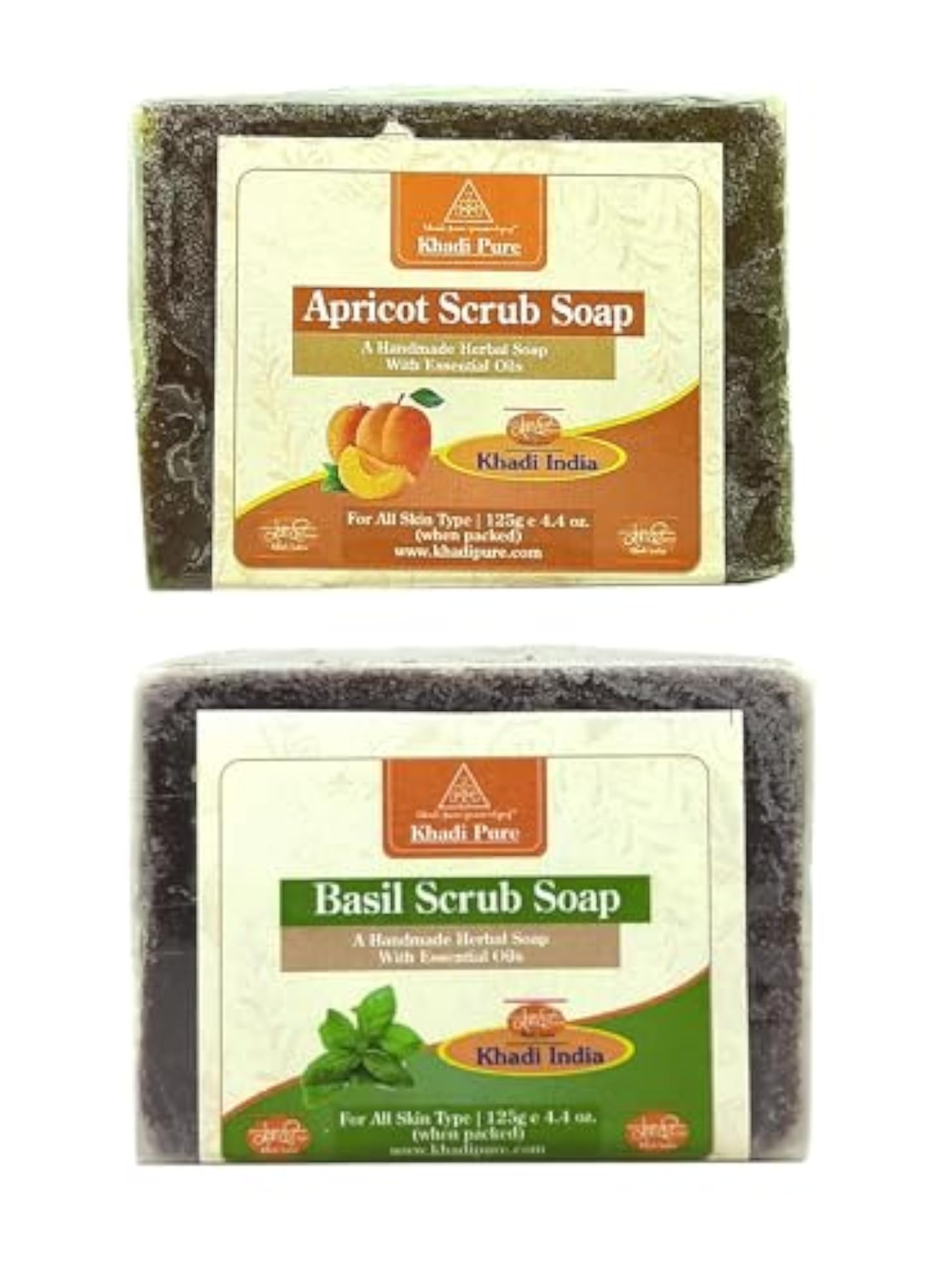 Herbal Apricot Scrub & Basil Scrub Soap, 125g Pack of 2