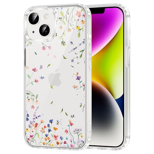 Knrlqim Transparente Funda para iPhone 14, Aesthetic Flor Dibujos Diseño Carcasa para Teléfono Móvil, Suave Silicona TPU Antigolpes Protectora Case Mujer Niñas Cover para iPhone 14 6,1', Clear 2