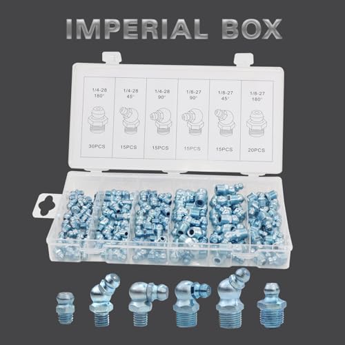 Image of Imperial 110PCS Grease Nipple Set SAE1 /4 inch And PTF 1 /8 inch Straight 45 90 Bent 110pcs Carbon Steel Blue Zinc Plated Hydraulic Grease Zerk Fitting Assortment for Lubrication