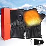 Heated Gloves for Women, Rechargeable Washable PU Leather Electric Heated Warm Winter Gloves for Motorcycle Skiing Bike Hunting Camping - Fingerless Glove for Cold Weather Arthritis Hands, Black