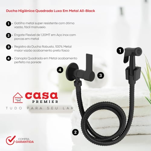 Ducha Higiênica Completa Preto Fosco Black Metal, Bide, Chuveiro Intimo, Chuveiro, Duchinha, Kit Ban