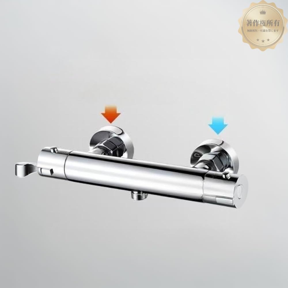 JuneSun壁掛け式バスルームミキサータップ、シャワー機能なし、サーモスタット設定、クロムメッキ銅素材、省エネ、耐久性、やけど防止