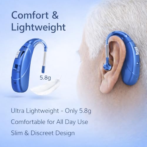 Image of Rechargeable Digital BTE Hearing Aid for Old Age with Type-C Charging for Severe to Profound Hearing Loss - Volume Control | Noise Reduction | Comfort Fit for Adults & Seniors (6 Month Warranty) (Blue, For Both Ear)