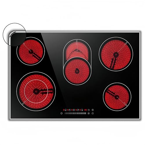 5 Burners Electric Cooktop, 30 Inch Ceramic Cooktop, 8400w Countertop & Built-in Electric Stove Top with Glass Protection Metal Frame,Timer, Slide Touch Control, 220-240v Hard Wire, No Plug