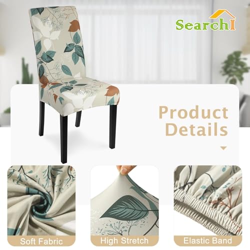 Image of SearchI Printed Dining Room Chair Covers Set of 4, Stretch Kitchen Chair Covers Washable Parsons Chair Slipcover Removable Dining Chair Protectors for Hotel,Ceremony(Earthy Tones Leaf)