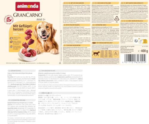 animonda GranCarno Adult Hunde Nassfutter mit Geflügelherzen, (6 x 400 g)
