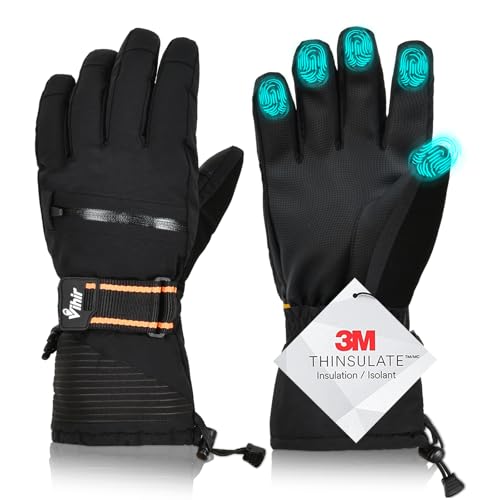 Vihir スキーグローブ 防寒手袋 【3Mシンサレート・5層保温構造】 アウトドアグローブ 冬 防水 防風 スマホ対応 ファスナーポケット付き 厚手 裏起毛 暖かい 登山 スキー サイクリング 雪遊び 通勤通学 除雪作業 男女兼用の商品画像（Amazon）