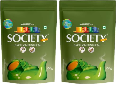 Image of Society Elaichi Adrak Chai - Real Cardamom & Ginger Ground Into Assam CTC, The Two-Spice Cup, Hasmukhrai & Co. Since 1924 | 250 g Pouch | Loose Leaves, No Flavouring, No Essence (Pack of 2)
