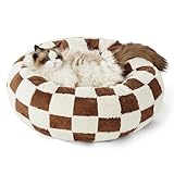 Picture of LE SURE Donut Cat Beds for Indoor Cats - Gift for Pets with Washable Cover, Cute Modern Puppy Beds with Jacquard Shaggy Plush & Anti Slip Bottom, 20 Inch, Brown
