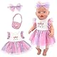 3 teilig Rosa Puppenkleidung für 30-45cm Puppe, Süß Puppen Kleider Enthält Katzen-Tutu-Rock Schleifen-Haarband Tasche für 14-18 Zoll Baby Puppe Geschenk für Kinder Freunde Mädchen Geburtstag