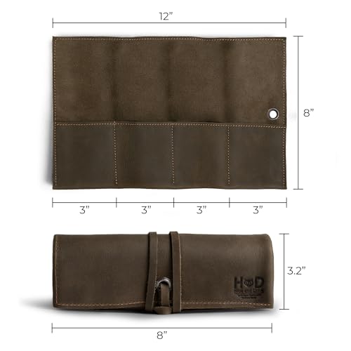 Image of Hide & Drink, Leather Watch Roll Organizer Handmade from Full Grain Leather, Holds Up to 4 Watches, Easy Carry On Watchlover Storage (Dark Jade)