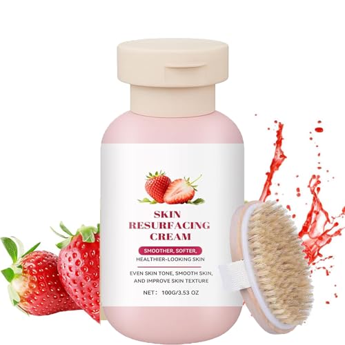 Crema Rejuvenecedora de Fresa, Crema Corporal para Piel Áspera e Irritada, Tratamiento de Piernas de Fresa para Mujeres, Hidratación Profunda y Nutritiva, Piel Suave - Con Brocha (1PC)