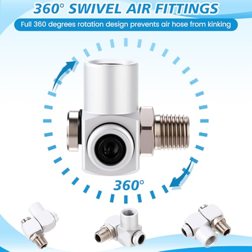 Image of 12 Packs 1 /4 Inch NPT 360 Degree Swivel Air Hose Connectors, Industrial Air Hose Fittings and Portable Compressor Tool Fittings(Sliver)