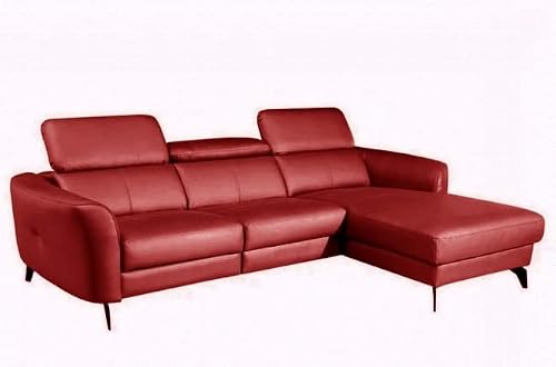 VENESETTI Canapé d'angle en Cuir de Luxe Italien, 5 Places BERTI, Rouge foncé, Angle Droit