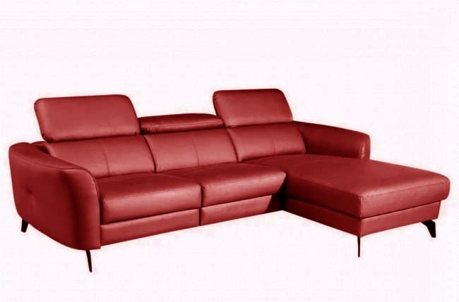VENESETTI Canapé d'angle en Cuir de Luxe Italien, 5 Places BERTI, Rouge foncé, Angle Droit