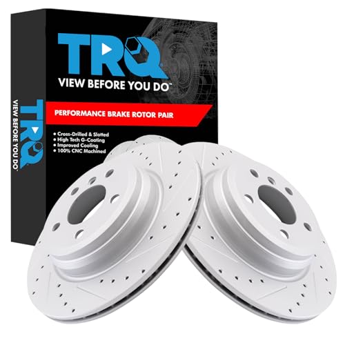 TRQ Rear Brake Rotor Set G Coated Vented Drilled and Slotted Compatible with 2012-2013 2014-2015 2016 BMW 335i 2013 BMW ActiveHybrid 3 2014-2016 BMW 335i GT xDrive by TRQ - Used condition - US$73.07