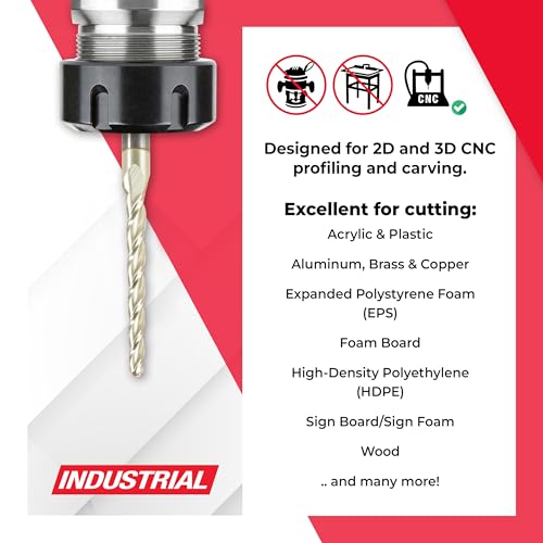 Image of Amana Tool CNC 2D 3D Carving Angle Ball Tip Router Bit, ZrN Coated, 46474, 1 Degree Metric, 3.2 Dia x 1.6 Rad x 38 CH x 6 Shk x 75mm Long x 3 Flute