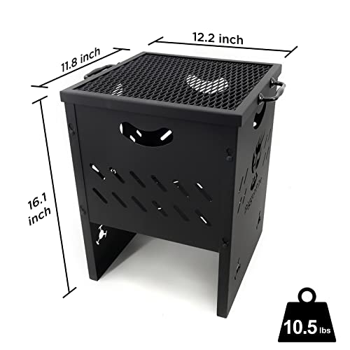 Ihayner Wood Burning Camp Stove 16X12X12 Inch Wood Burning Detachable Flatpack Stove With Top Grill,Alloy Steel Material Thickness 1.2Mm, High Temperature Resistance,Black #TOP1