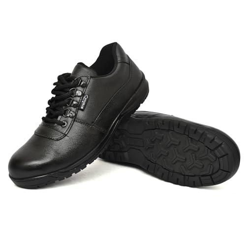 STONIX® Deering Leather Safety Shoes for Men's | Lightweight Industrial Construction Work Use | Steel Toe with Electrical Hazard | Puncture Proof and Slip Resistance,(SIZE-07, Black)