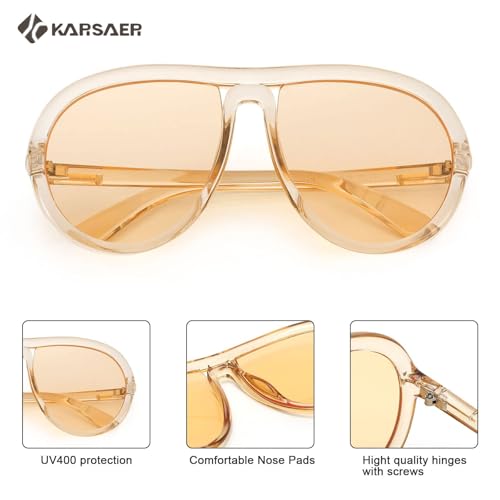 Image of Karsaer Oversized Vintage Aviator Sunglasses for Men Women?Big Retro Round Aviator Sunglasses K7132