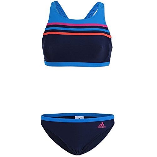 adidas Damen Bikini Infinitex 3-Streifen Zweiteiler mit X-Rücken Chlorresistent & elastisch, Blau-Pink, Größe: 36