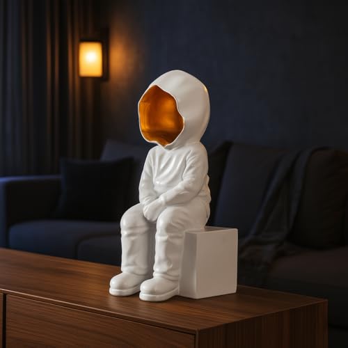 Image of Xtore Modern Abstract White and Gold Figurine | Resin Home Decor Accent | Unique Art Piece for Living Room, Office, or Gallery | Contemporary and Thought - Provoking Design