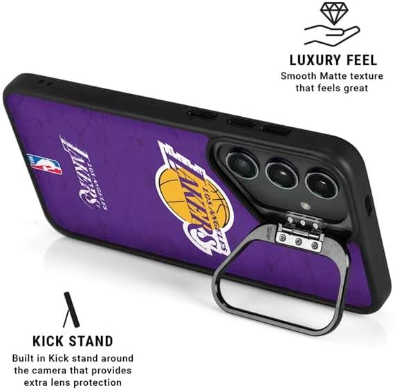 Skinit Kickstand Phone Case Compatible with Galaxy S25 - Officially Licensed NBA Los Angeles Lakers Purple Primary Logo Design
