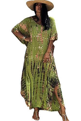 YouKD Summer Floral Long Kaftan Bohemian Loungewear Traje de baño de Playa Cover Up Maxi Robe para Mujer