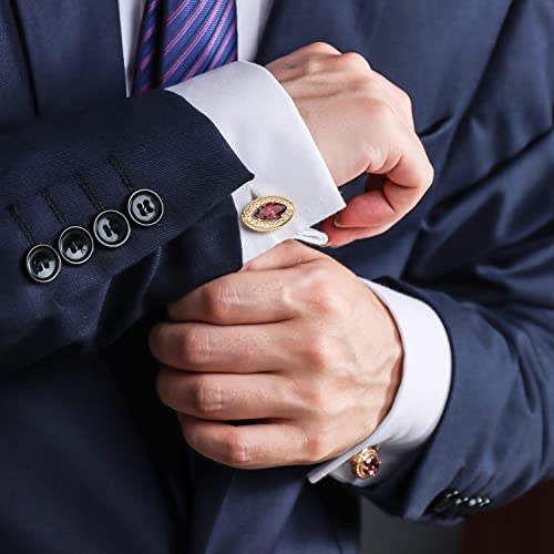 Image of HAWSON Cufflinks for Men, Gold Diamond Crystal Cufflinks for Groom Husband Personalized Gifts, Mens Formal Wedding Business Cufflinks, Luxurious Gorgeous Cuff Links French Shirt Accessories