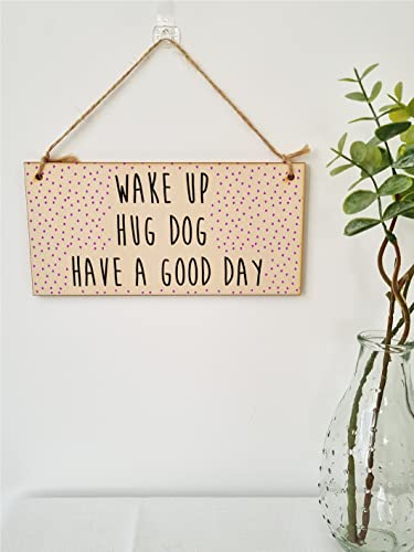 The Plum Penguin Handmade Wooden Hanging Wall Plaque Wake Up Hug a Dog Good Day Decorative Sign Pet Lover Cat Mum Dad - Image 2