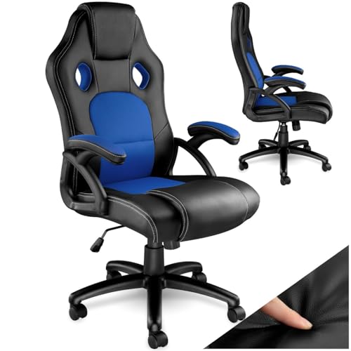 tectake® Sedia Ergonomica da Ufficio, Sedia Gaming con Ruote, Sedia Scrivania con Base Robusta, Poltrona con Imbottitura Spessa, Poltrona Gaming, Adattamento Ottimale - Nero/Blu