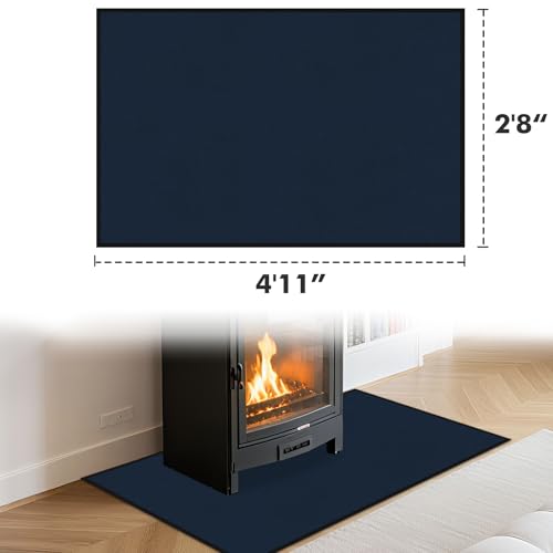 Hearth Rugs for Fireplaces Fire Resistant, 59 x 32 x 0.04 inch Fireproof Fireplace Mat Hearth Rug, Hearth Pads for Wood Stove Fireplace Indoor Outdoor, Protect Floors Carpets from Sparks Embers-Blue