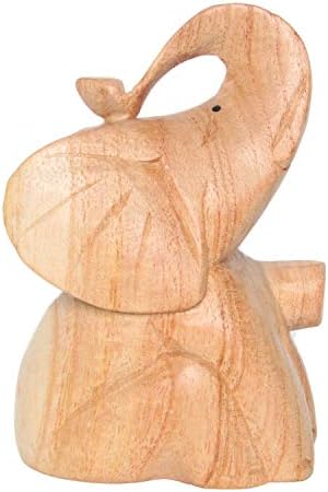Brave Wings Hand Carved Wooden - Sitting Elephant Wood Carving - Wood Ornament Sculpture Figurine Statue Unique Table Decoration Home Decor Gift for Christmas - 1942