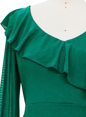 liher Womens Fall Dress Mesh V Neck Sheer Long Sleeve Ruffle Trim Cocktail Party Club Mini Dresses4