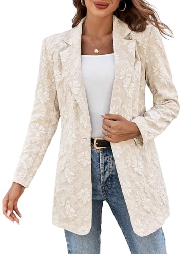 Casual Blazers for Women Floral Long Sleeve Open Front Business Baggy Long Blazer Suit Jackets