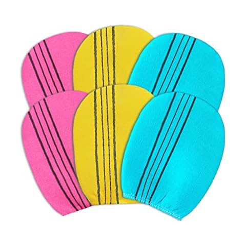 KOOKZ Korean Exfoliating Mitt, 6 Pieces Exfoliating Body Scrub Gloves Korean Bath Scrubber Exfoliating Cloth Mittens for Bathing Spa Massage Remove Dead Skin Scrubbing Cover