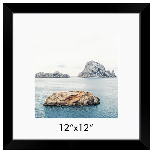 Black Square Picture Frame for Instagram Prints, Custom Art, Wall Photo Frame, Small Frames for Wall or Tabletop Display, Without Mat: 12x12, With Mat: 8x8, Black, 1-Pack