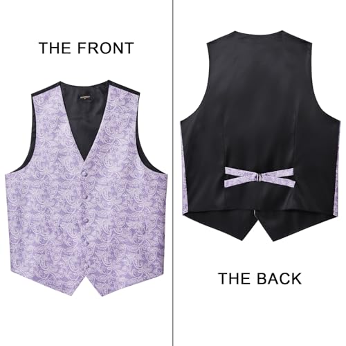 Image of HISDERN Vest and Tie Sets for Men Vests Paisley Floral Jacquard Necktie Pocket Square 3PCS Waistcoat for Suit or Tuxedo