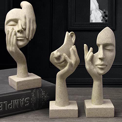 3 Pcs Thinker StatueModern Home Resin SculpturesCollectible Figurines for Home Office Bookshelf Desktop DecorSandstone
