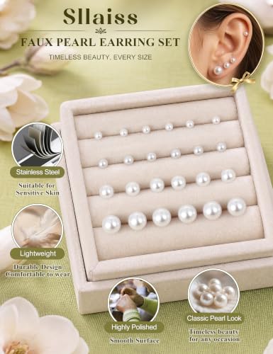 Boucles d'oreilles anti-allergic acier inoxydable perles synthétiques - 5