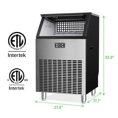 Image of Kismile Commercial Ice Maker,265lbs /24h Freestanding Ice Cubes Maker, 55 lbs Storage Bin, Complete Heavy Duty Stainless Steel Construction, Home Bar, Coffee Shop Ice Maker Machine,Silver