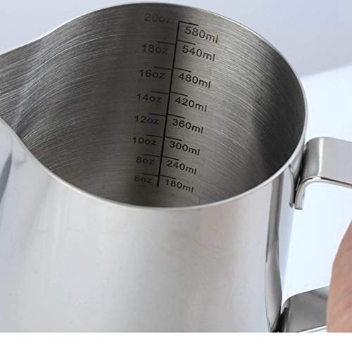 CINY Jarra Para Leche Espumar De Acero Inoxidable 600ml, Jarra De Leche De Metal Jarras De Café Con Marca De Medición, Para Capuchino Máquina De Café Con Leche Espumar, Taza Medidora Para Hervidor - Imagen 6