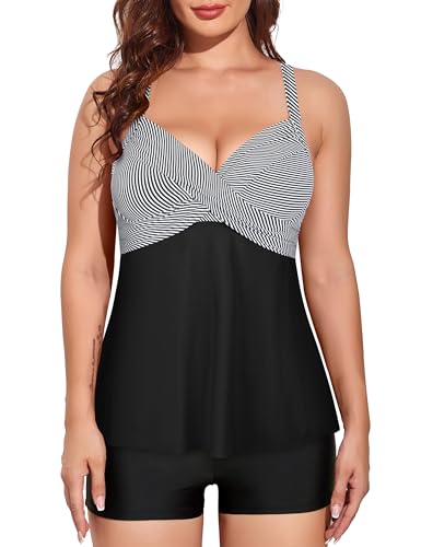 Firpearl Women's Underwire Tankini Top Only Twist V Neck Swimsuits for Big Busted Loose Fit Bathing Suit Tops3