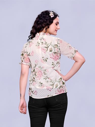 Image of Sidhidata Women's Floral Butti Printed Georgette Top - Lightweight, Stylish & Perfect for Casual (Top Farishta)
