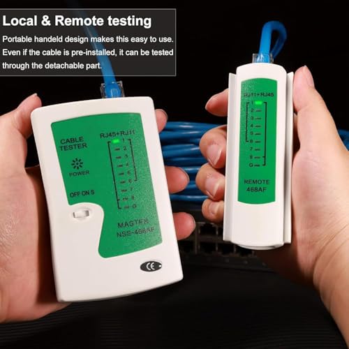 Image of COOLCOLD RJ45 Crimping Tool Kit | Pass Through Ethernet Crimper for Cat7 /Cat6A /Cat6 /Cat5E /Cat5 - Includes Universal Stripper, 10 Cat6 Connectors, 10 Covers & Network Cable Tester with 9V Battery