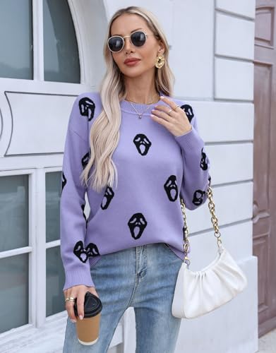 Image of Womens Cute Heart Sweater Crew Neck Long Sleeve Pullover Valentines Sweater